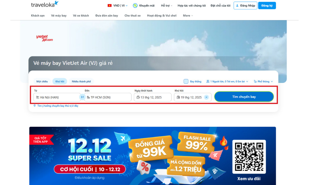 Cách check và đặt vé máy bay Vietjet trên Traveloka