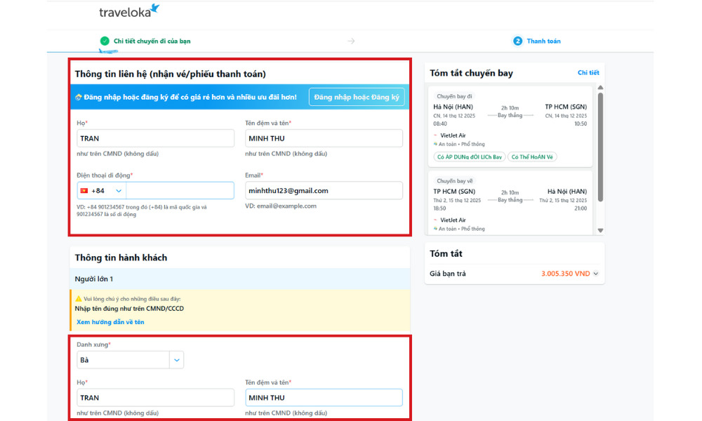 Hành khách cần kiểm tra kĩ thông tin trước khi đặt vé